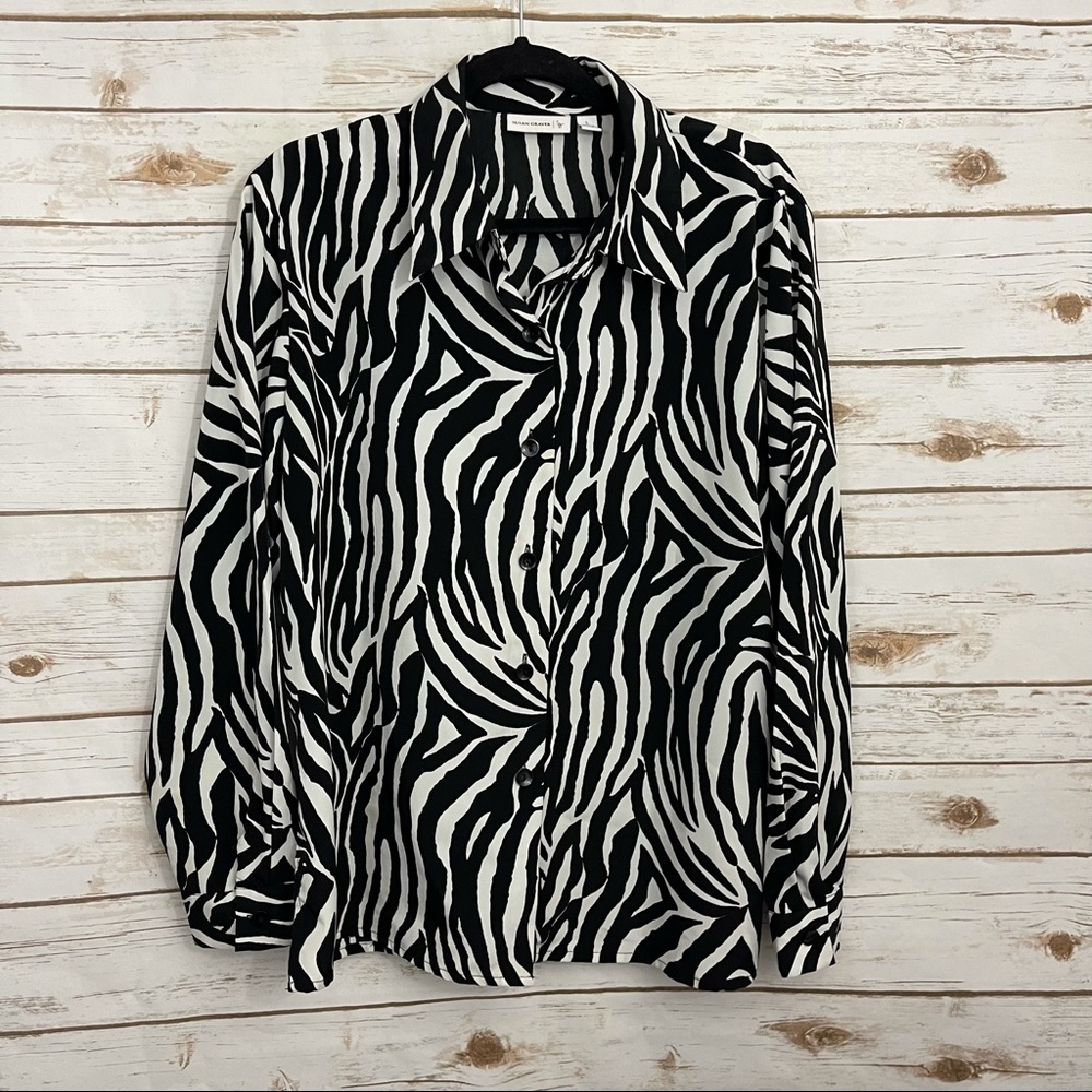 Susan Graver Button Front Animal Print Blouse